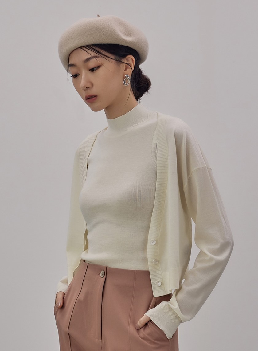 純羊毛V領針織罩衫